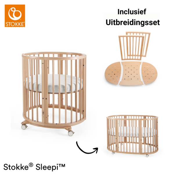 Set | Mini Bed Stokke&reg; Sleepi&trade; Natural incl. Matras Mini & Matras Ledikant & Sleepi&trade; Uitbreidingsset